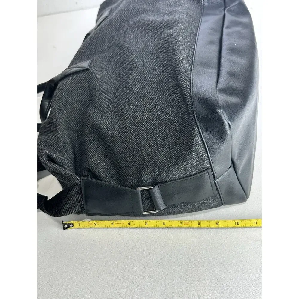 John Varvatos Gray Herringbone Weekender Duffel Travel Bag Faux Leather Trim